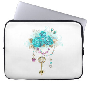 Capa Para Notebook Rosas Turquesas com Chaves