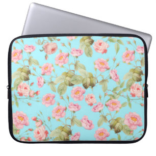 Capa Para Notebook Rosas vitorianos de Verão, Padrão no Teal