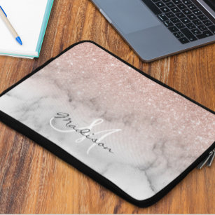 Capa Para Notebook Rose Gold Glitter ombre marble Monogram