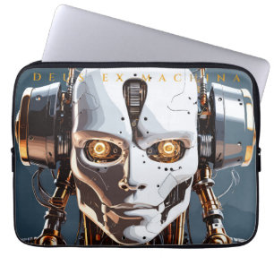 Capa Para Notebook Rosto de Ciborgue Android de Ouro Branco Futurista