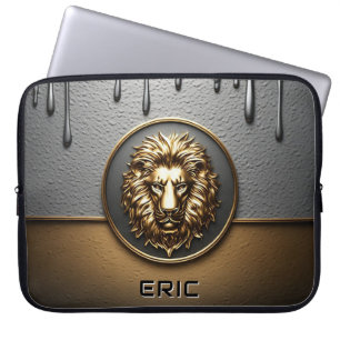 Capa Para Notebook Rosto de Leão Dourado Com Metal Derramando 🦁