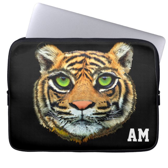 Capa Para Notebook Rosto de Tigre Selvagem em Monograma Preto (Frente)
