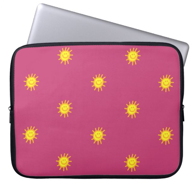 Capa Para Notebook Rosto Feliz Fofo Sol Brilho Padrão Rosa Meninas (Frente)