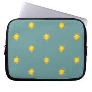 Capa Para Notebook Rosto Feliz, Gato, Sol, Padrão Teal Moderno
