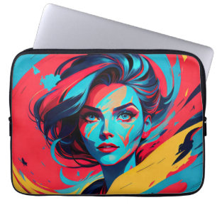 Capa Para Notebook Rosto Feminino Dinâmico em Azul Turquesa Brilhante