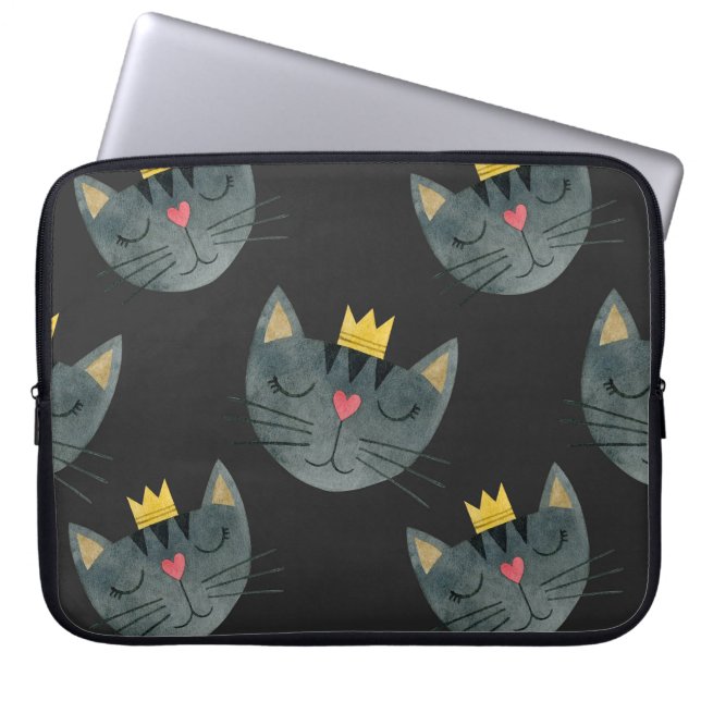 Capa Para Notebook Rostos de gato com aquarela, sem soldadura a preto (Frente)