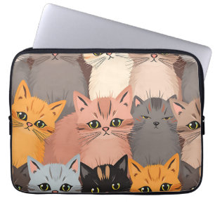 Capa Para Notebook Rostos de Gatos Fofos Padrão Ilustrado