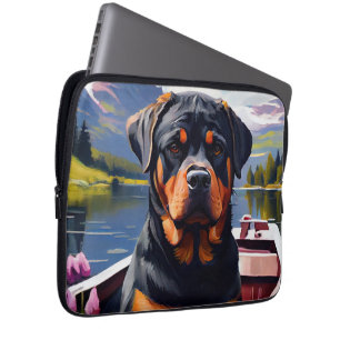 Capa Para Notebook Rottweiler em um remo: Uma aventura cênica