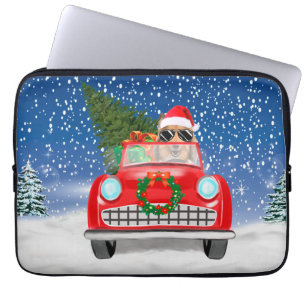 Capa Para Notebook Rough Collie Cão Dirigindo Carro Na Neve Natal