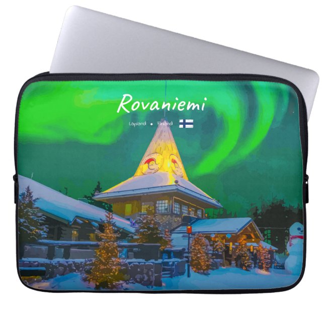 Capa Para Notebook Rovaniemi, Finlândia - Magia Aurora  (Frente)