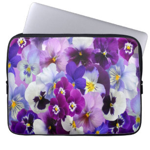 Capa Para Notebook Roxo Azul Branco Pensamento Floral Flores 