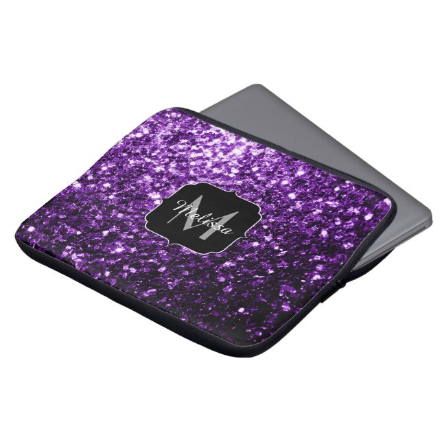 Capa Para Notebook Roxo escuro falso brilho glitter faíscas Monograma (Frente Topo)