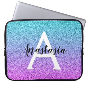 Capa Para Notebook Roxo Glitter Brilho Gradiente Monograma Água