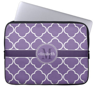 Capa Para Notebook Roxo  Monograma de Trevo Branco