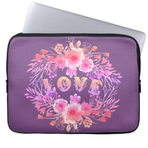 Capa Para Notebook Roxo nas Flores de Aquarela