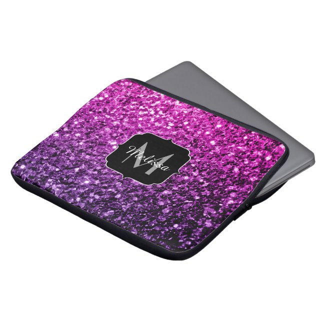 Capa Para Notebook Roxo Pink Ombre faux glitks Monograma (Frente Topo)