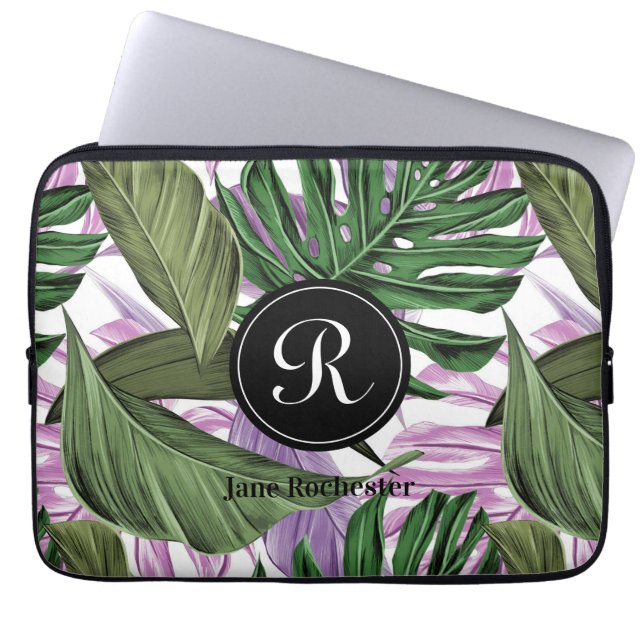Capa Para Notebook Roxo Verde Tropical de Verão deixa monograma (Frente)