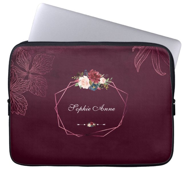 Capa Para Notebook Royal Burgundy Floral Geométrico (Frente)