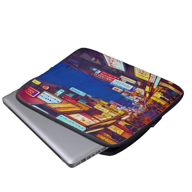 Capa Para Notebook Rua da Cidade Japonesa à Noite (Frente Inferior)