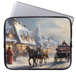 Capa Para Notebook Rua de Carruagem Desenhada em Cavalo de Natal