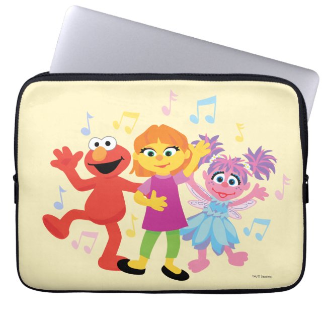Capa Para Notebook Rua Sésamo | Julia, Elmo & Abby Dançando (Frente)