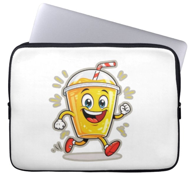 Capa Para Notebook **Running Juice Cup Cartoon – Fun Street Drink Cha (Frente)
