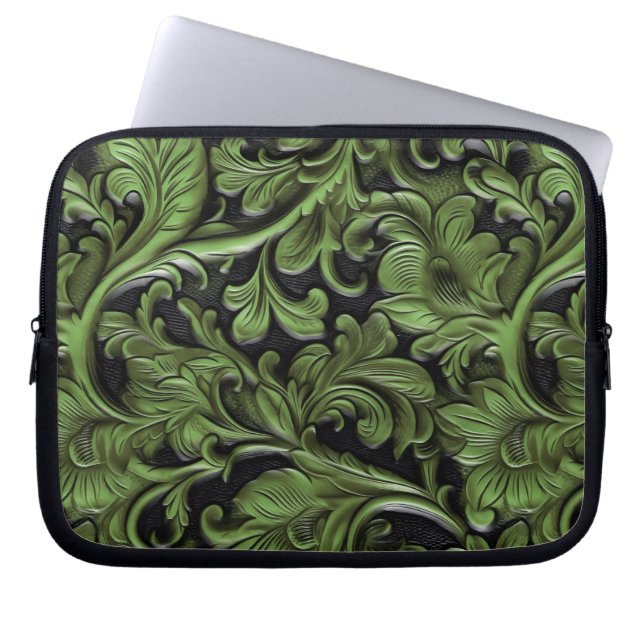 Capa Para Notebook Rustic green tooled leather  (Frente)