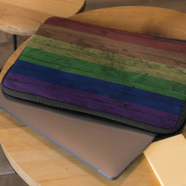 Capa Para Notebook Rústica Madeira Cinza Orgulho gay Arco-íris Bandei