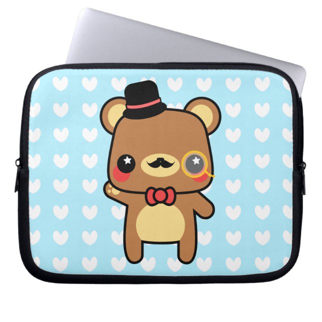Capa Para Notebook Saco adorável do laptop do bigode do urso de (Frente)