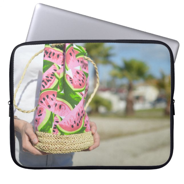 Capa Para Notebook Saco com impressão de melão de água rosa e verde (Frente)
