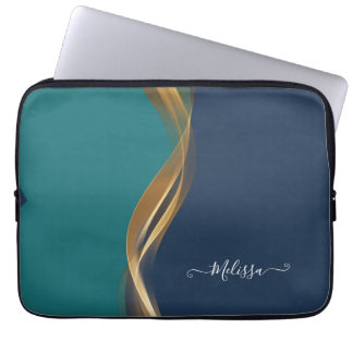 Capa Para Notebook Saco de Eletrônicos de Teto Azul Onda Dourada Eleg