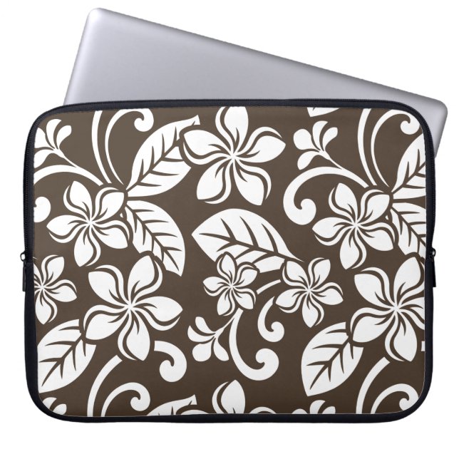 Capa Para Notebook Saco de Eletrônicos ISLAND PLUMERIA (COFFEE BROWN) (Frente)
