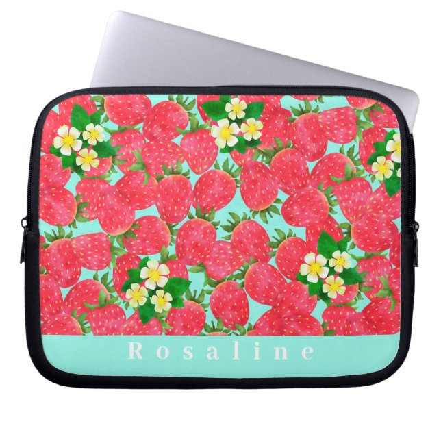 Capa Para Notebook Saco de Eletrônicos Rosa Personalizados de Morango (Frente)