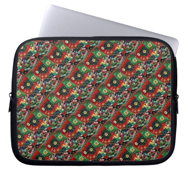 Capa Para Notebook Saco de Eletrônicos Vermelhos e Verdes (Frente)
