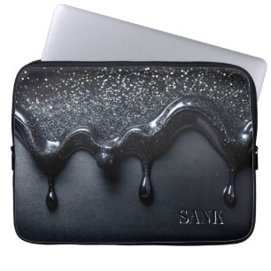 Capa Para Notebook Saco de laptop preto com sequências afundadas