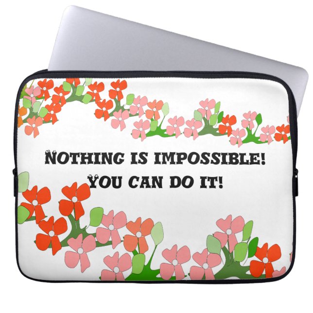 Capa Para Notebook Saco Eletrônico Flores Vermelhas Trabalho em Equip (Frente)