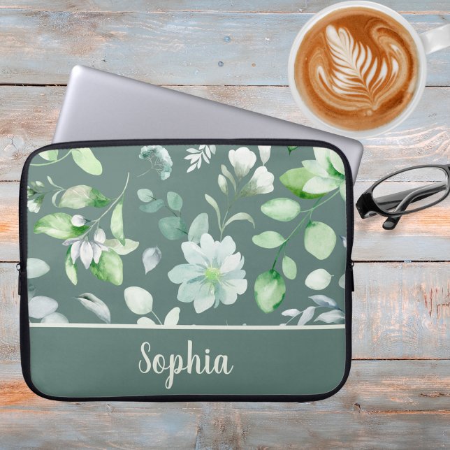 Capa Para Notebook Sage Floral Sage - Assinatura Verde (Criador carregado)