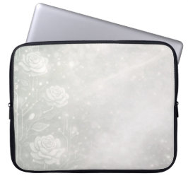 Capa Para Notebook Sage suave e florais brancas esbranquiçadas arte d