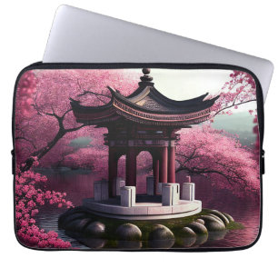 Capa Para Notebook Sakura Cherry Blossom Garden Shrine Pond Japonês