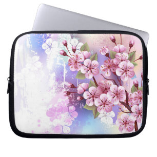 Capa Para Notebook Sakura rosa no fundo da pintura