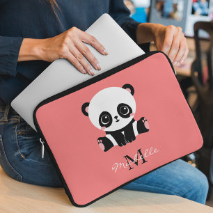 Capa Para Notebook Salmão Personalizado de Panda Sentado em Monogram