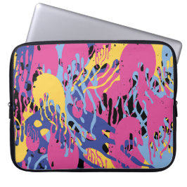 Capa Para Notebook Salpicos de tinta abstratos amarelos azuis rosa mo