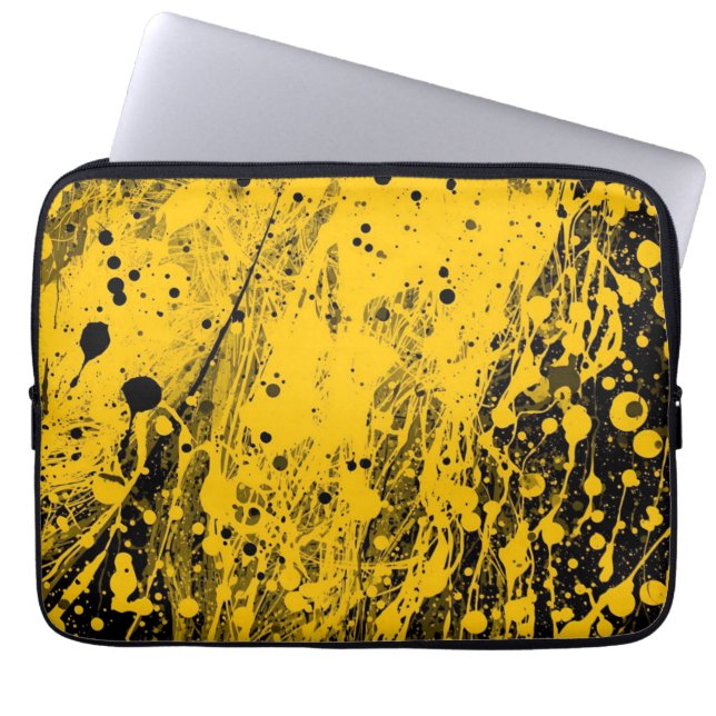 Capa Para Notebook Salpicos de tinta preta e amarela (Frente)