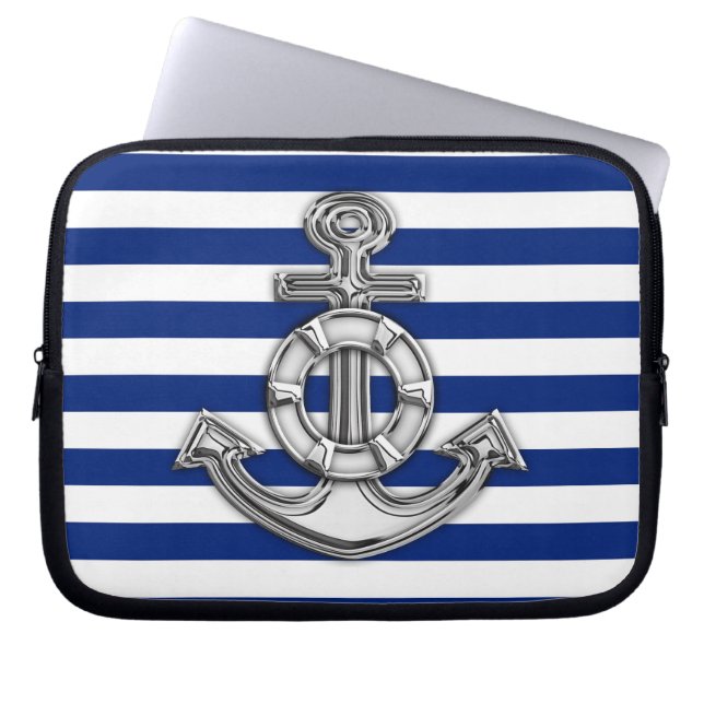 Capa Para Notebook Salva-vidas do Estilo Cromo em faixas Azuis (Frente)