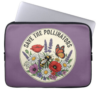 Capa Para Notebook Salve o Polinizador com abelha, borboleta & flores