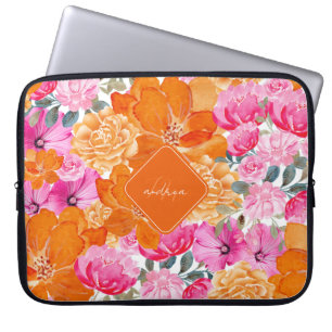Capa Para Notebook Sangue do Monograma do Jardim de Verão, cor-de-ros
