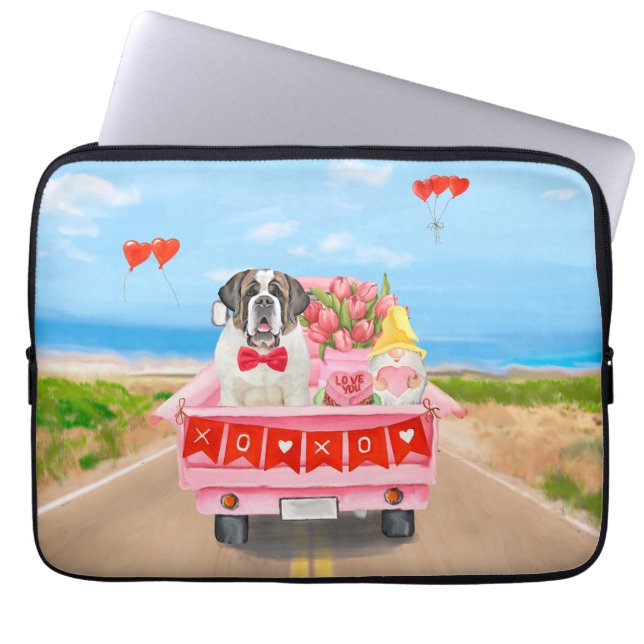 Capa Para Notebook Santo Bernard Dog Dia de os namorados Truck Hearts (Frente)