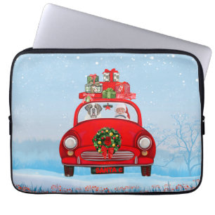 Capa Para Notebook Santo Bernard Dog No Carro Com Papai Noel