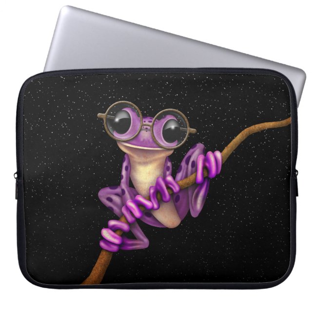 Capa Para Notebook Sapo de árvore roxo bonito com vidros do olho com (Frente)