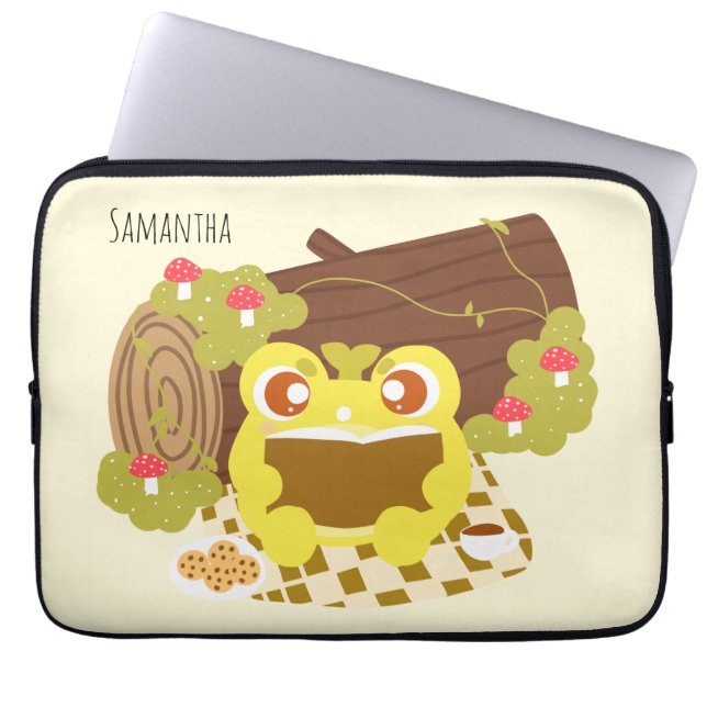 Capa Para Notebook Sapo de piquenique lendo um livro (Frente)